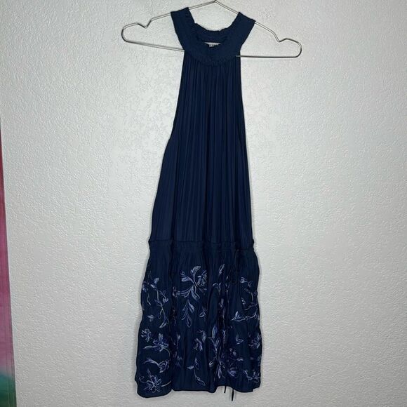 NWT RAMY BROOK Marcel Floral Mini Dress Navy Embroidered Medium - Picture 2 of 14